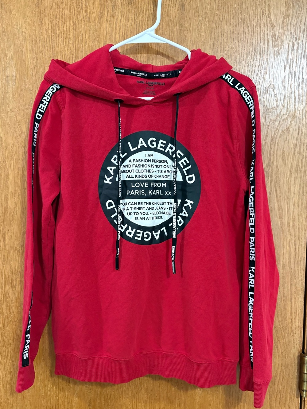 Karl Lagerfeld Red Logo Pullover Hoodie with Black Accents